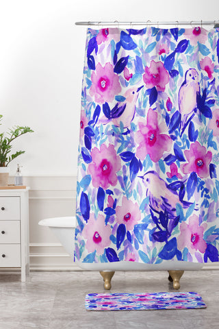 Jacqueline Maldonado Birds n Flowers Blue Shower Curtain And Mat