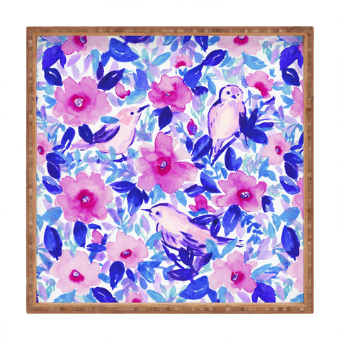 Jacqueline Maldonado Birds n Flowers Blue Square Tray