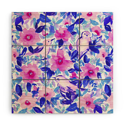 Jacqueline Maldonado Birds n Flowers Blue Wood Wall Mural