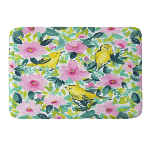 Jacqueline Maldonado Birds n Flowers Yellow Memory Foam Bath Mat