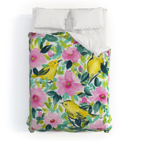 Jacqueline Maldonado Birds n Flowers Yellow Duvet Cover