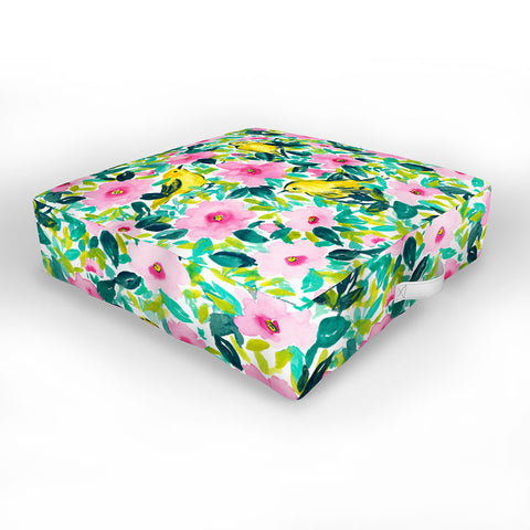 Jacqueline Maldonado Birds n Flowers Yellow Outdoor Floor Cushion