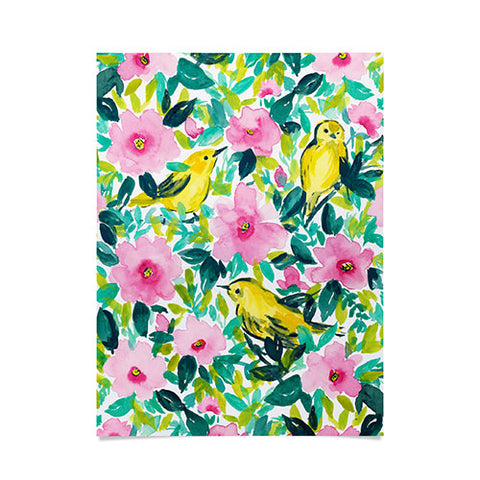 Jacqueline Maldonado Birds n Flowers Yellow Poster