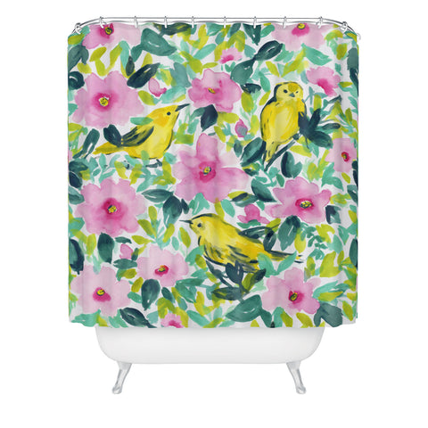 Jacqueline Maldonado Birds n Flowers Yellow Shower Curtain