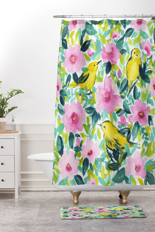 Jacqueline Maldonado Birds n Flowers Yellow Shower Curtain And Mat