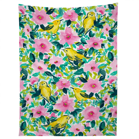 Jacqueline Maldonado Birds n Flowers Yellow Tapestry