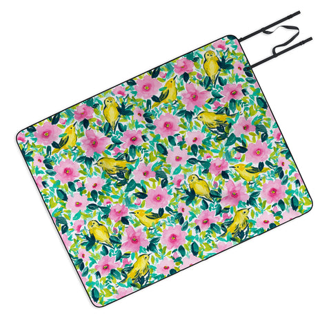 Jacqueline Maldonado Birds n Flowers Yellow Picnic Blanket