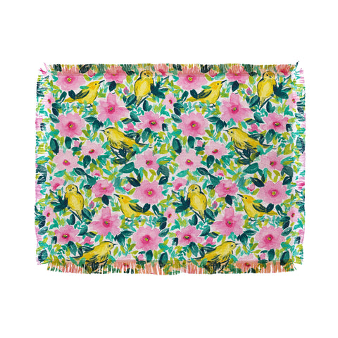 Jacqueline Maldonado Birds n Flowers Yellow Throw Blanket
