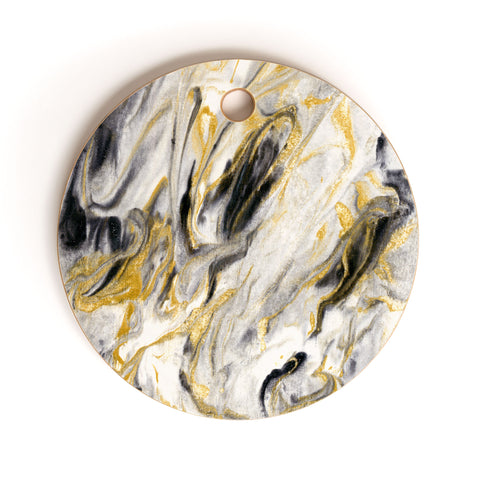 Jacqueline Maldonado Black and Gold Marble Cutting Board Round