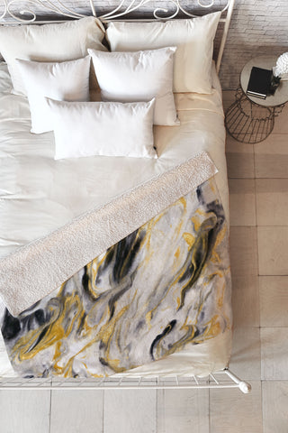 Jacqueline Maldonado Black and Gold Marble Fleece Throw Blanket