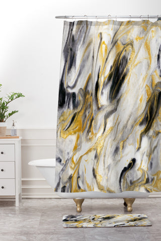 Jacqueline Maldonado Black and Gold Marble Shower Curtain And Mat