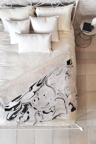 Jacqueline Maldonado Black and White Marble Fleece Throw Blanket