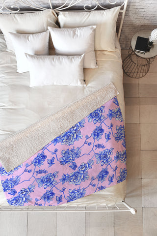 Jacqueline Maldonado Chinoserie Floral Blush Fleece Throw Blanket