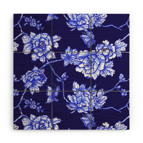 Jacqueline Maldonado Chinoserie Floral Navy Wood Wall Mural