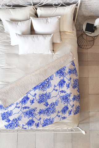 Jacqueline Maldonado Chinoserie Floral White Fleece Throw Blanket