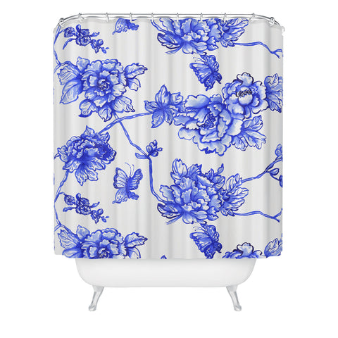 Jacqueline Maldonado Chinoserie Floral White Shower Curtain