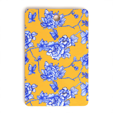 Jacqueline Maldonado Chinoserie Floral Yellow Cutting Board Rectangle