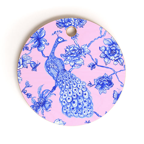 Jacqueline Maldonado Chinoserie Peacock Blush Cutting Board Round