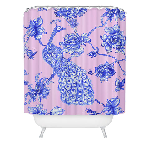 Jacqueline Maldonado Chinoserie Peacock Blush Shower Curtain