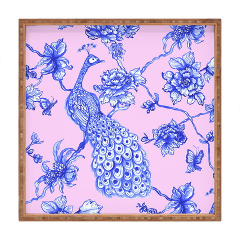 Jacqueline Maldonado Chinoserie Peacock Blush Square Tray