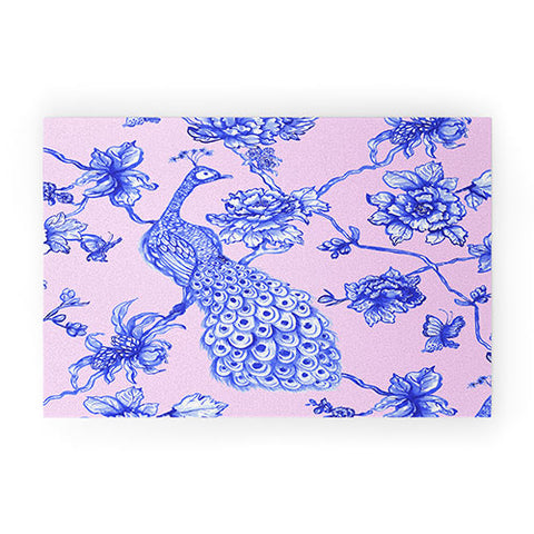 Jacqueline Maldonado Chinoserie Peacock Blush Welcome Mat