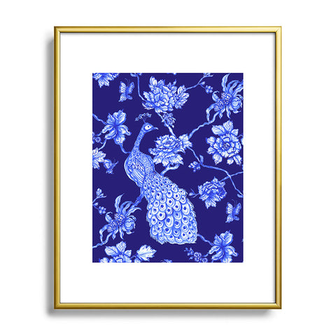 Jacqueline Maldonado Chinoserie Peacock Navy Metal Framed Art Print