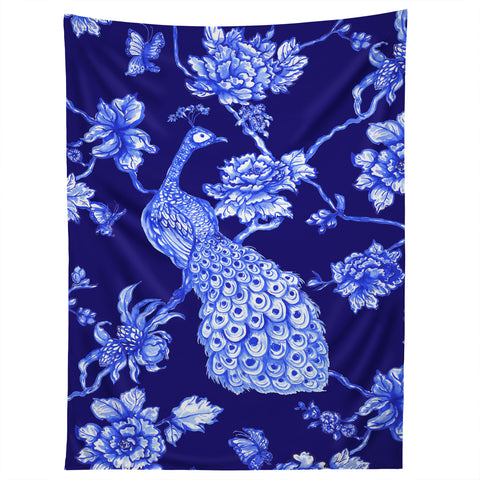 Jacqueline Maldonado Chinoserie Peacock Navy Tapestry