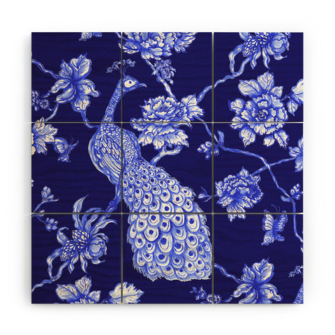 Jacqueline Maldonado Chinoserie Peacock Navy Wood Wall Mural