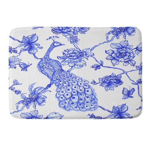Jacqueline Maldonado Chinoserie Peacock White Memory Foam Bath Mat