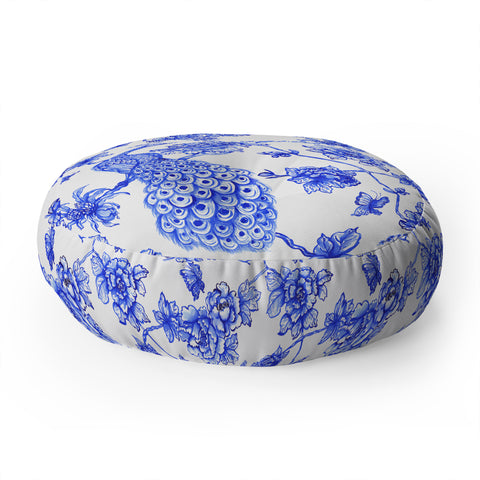 Jacqueline Maldonado Chinoserie Peacock White Floor Pillow Round