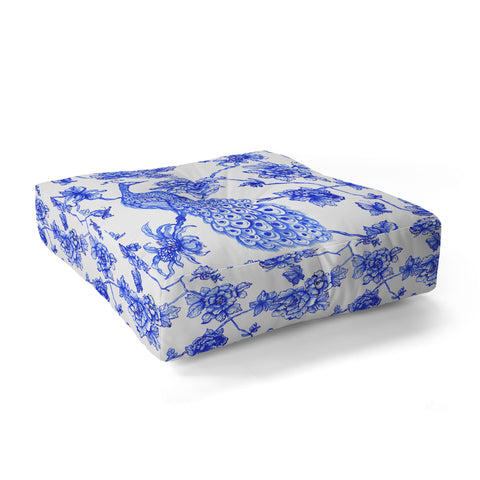 Jacqueline Maldonado Chinoserie Peacock White Floor Pillow Square