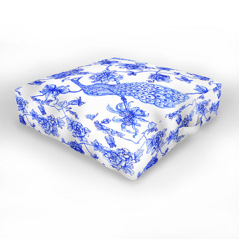 Jacqueline Maldonado Chinoserie Peacock White Outdoor Floor Cushion
