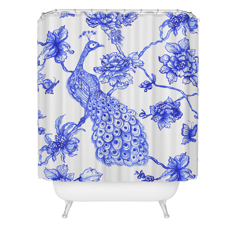 Jacqueline Maldonado Chinoserie Peacock White Shower Curtain
