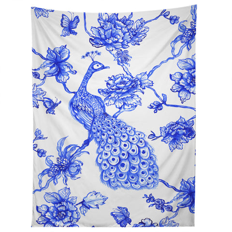 Jacqueline Maldonado Chinoserie Peacock White Tapestry