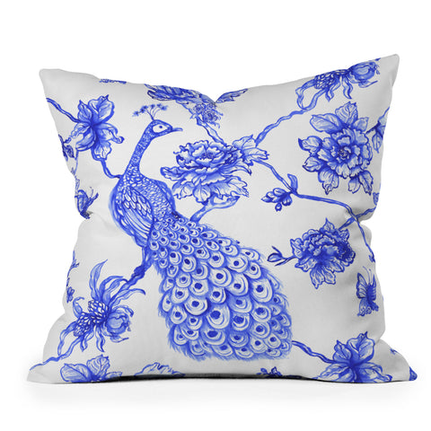 Jacqueline Maldonado Chinoserie Peacock White Throw Pillow