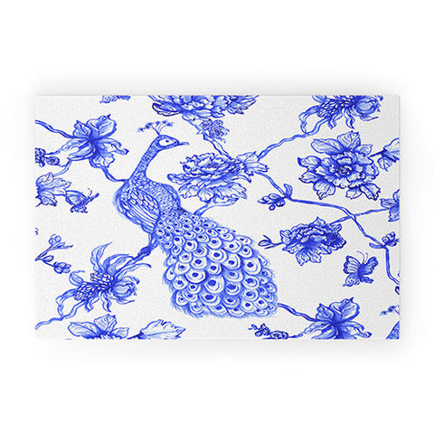 Jacqueline Maldonado Chinoserie Peacock White Welcome Mat