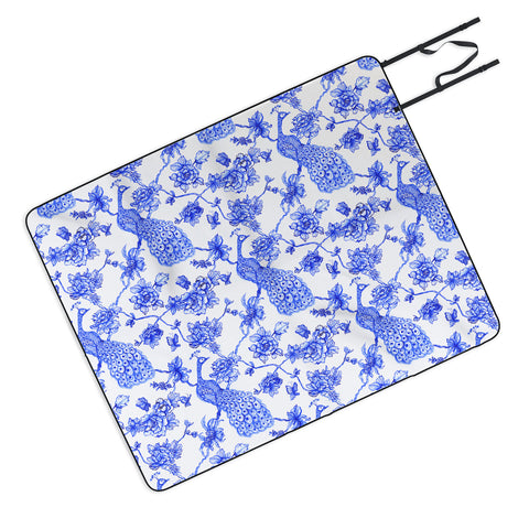 Jacqueline Maldonado Chinoserie Peacock White Picnic Blanket