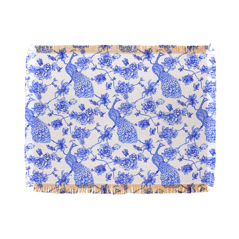 Jacqueline Maldonado Chinoserie Peacock White Throw Blanket