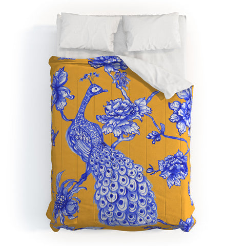 Jacqueline Maldonado Chinoserie Peacock Yellow Comforter