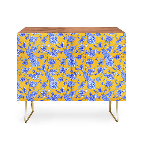 Jacqueline Maldonado Chinoserie Peacock Yellow Credenza