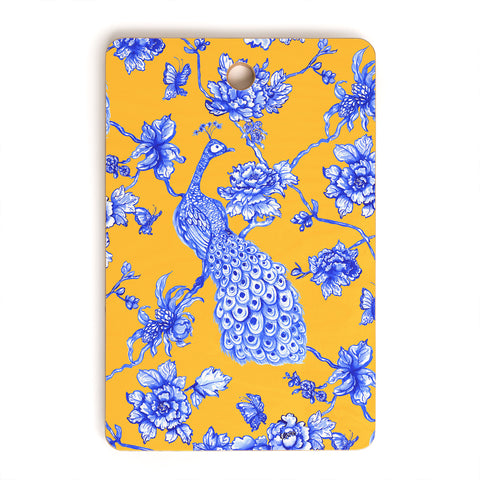 Jacqueline Maldonado Chinoserie Peacock Yellow Cutting Board Rectangle