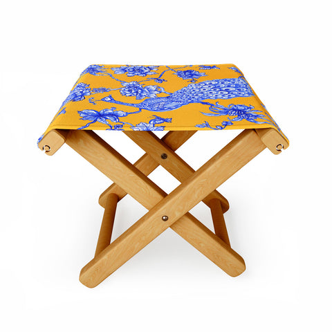 Jacqueline Maldonado Chinoserie Peacock Yellow Folding Stool
