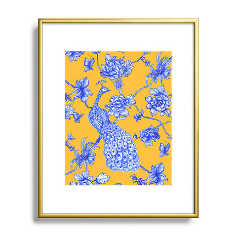 Jacqueline Maldonado Chinoserie Peacock Yellow Metal Framed Art Print