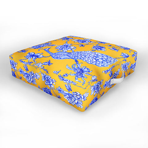 Jacqueline Maldonado Chinoserie Peacock Yellow Outdoor Floor Cushion