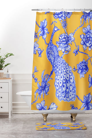 Jacqueline Maldonado Chinoserie Peacock Yellow Shower Curtain And Mat