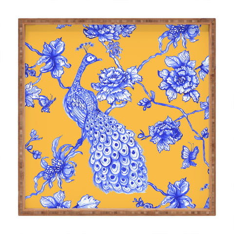 Jacqueline Maldonado Chinoserie Peacock Yellow Square Tray