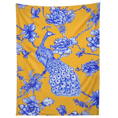 Jacqueline Maldonado Chinoserie Peacock Yellow Tapestry