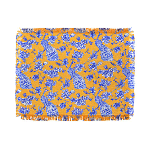 Jacqueline Maldonado Chinoserie Peacock Yellow Throw Blanket