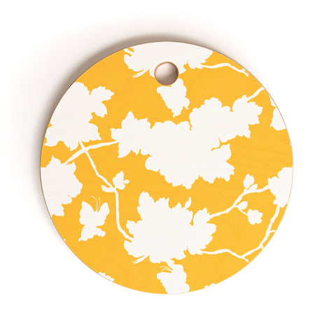 Jacqueline Maldonado Chinoserie Silhouette Yellow Cutting Board Round