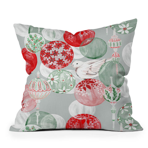 Jacqueline Maldonado Christmas Dove Ornaments Throw Pillow